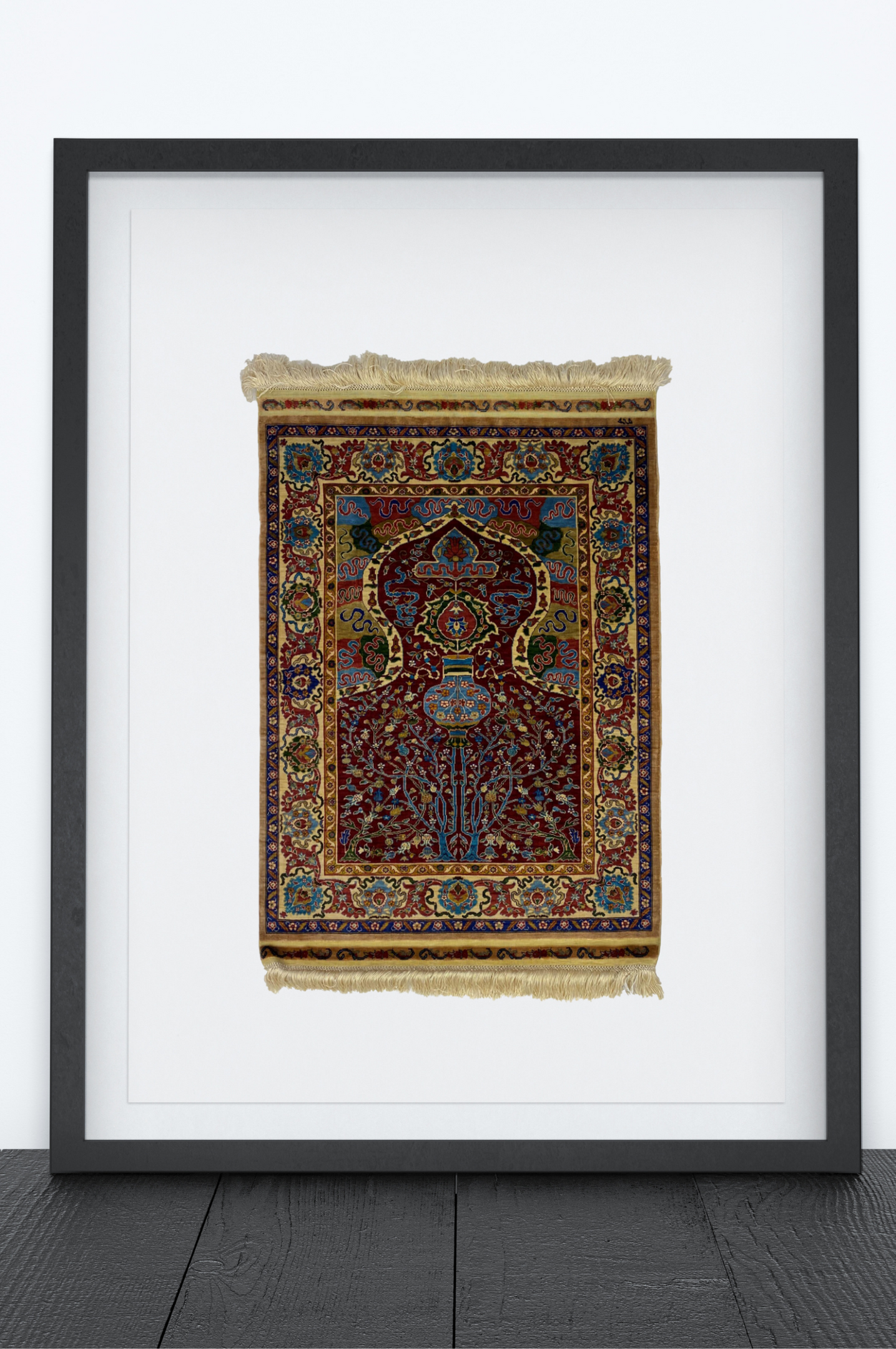 100% Handmade Pure Silk Hereke Carpet 62 x 77 cm