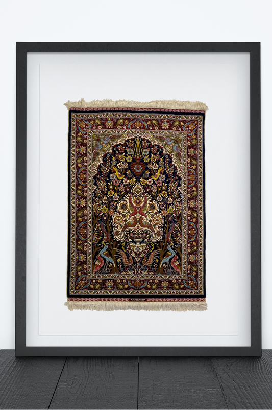 100% Handmade Pure Silk Hereke Carpet 89 x 62 cm