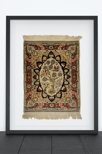 100% Handmade Pure Silk Hereke Carpet 65 x 51 cm