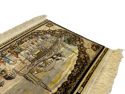 100% Handmade Pure Silk Hereke Carpet 55 x 42 cm