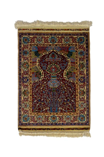 100% Handmade Pure Silk Hereke Carpet 62 x 77 cm