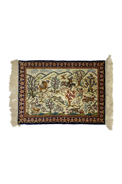 100% Handmade Pure Silk Hereke Carpet 55 x 41 cm